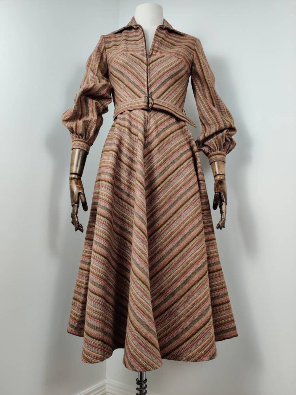 Vintage Wallis Striped A-Line Midi Dress with Belt
